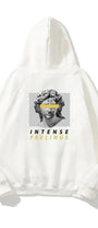 Kapüşonlu İçi Polar Intense Feelings Yazılı Heykel Baskılı Beyaz Unisex Hoodie Sweatshirt