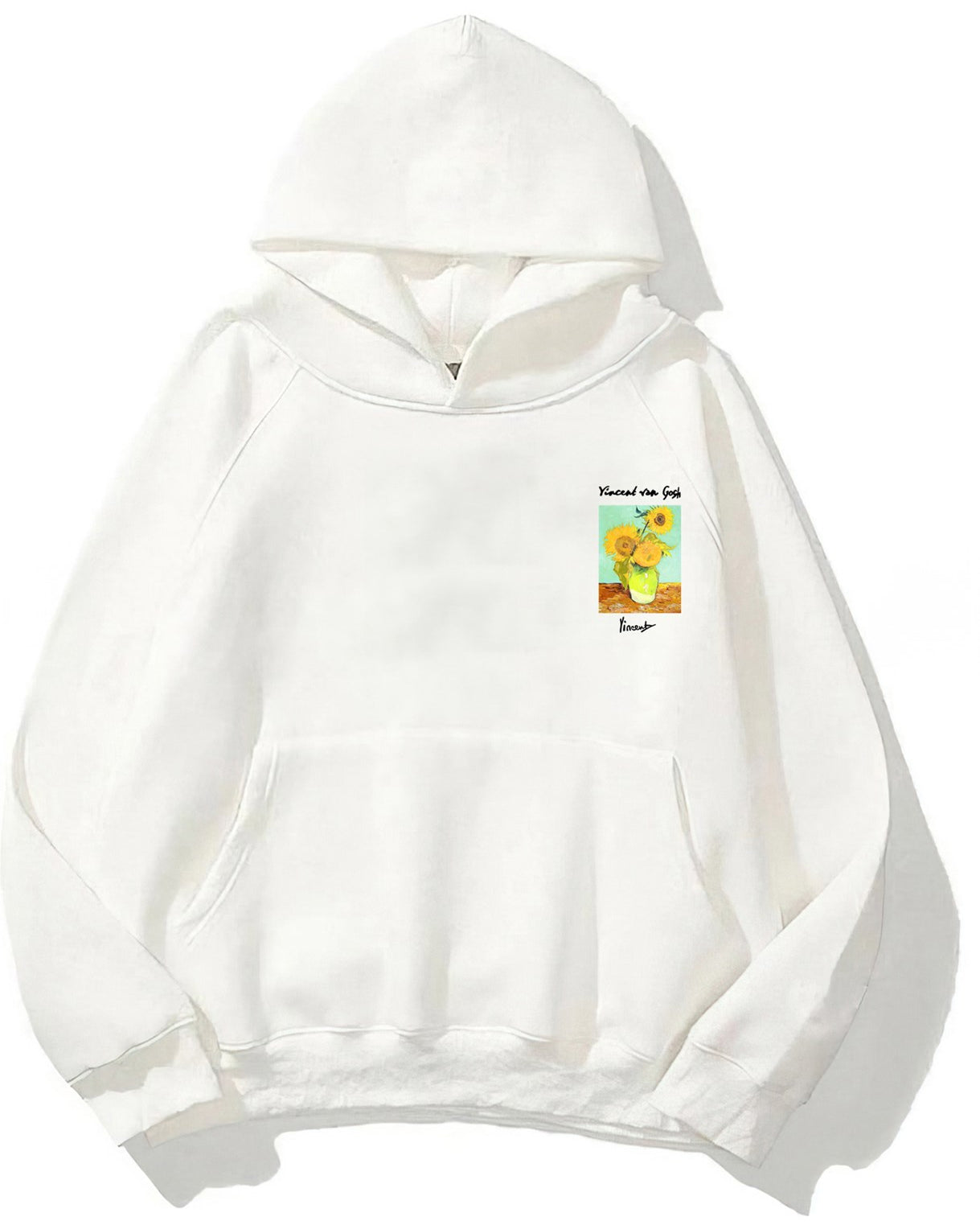 Kapüşonlu İçi Polar Vincent Van Gogh Baskılı Beyaz Unisex Hoodie Sweatshirt