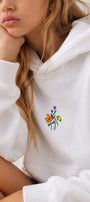 Kız Çocuk Oversize Hoodie Sweatshirt Flower Heaven Baskılı Beyaz – Kapüşonlu, Cepli, 3 İplik Polar  