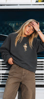 Kadın Relaxed Fit Sweatshirt Coffee Bear Baskılı Füme – Bisiklet Yaka, 3 İplik Şardonsuz, Düşük Omuz