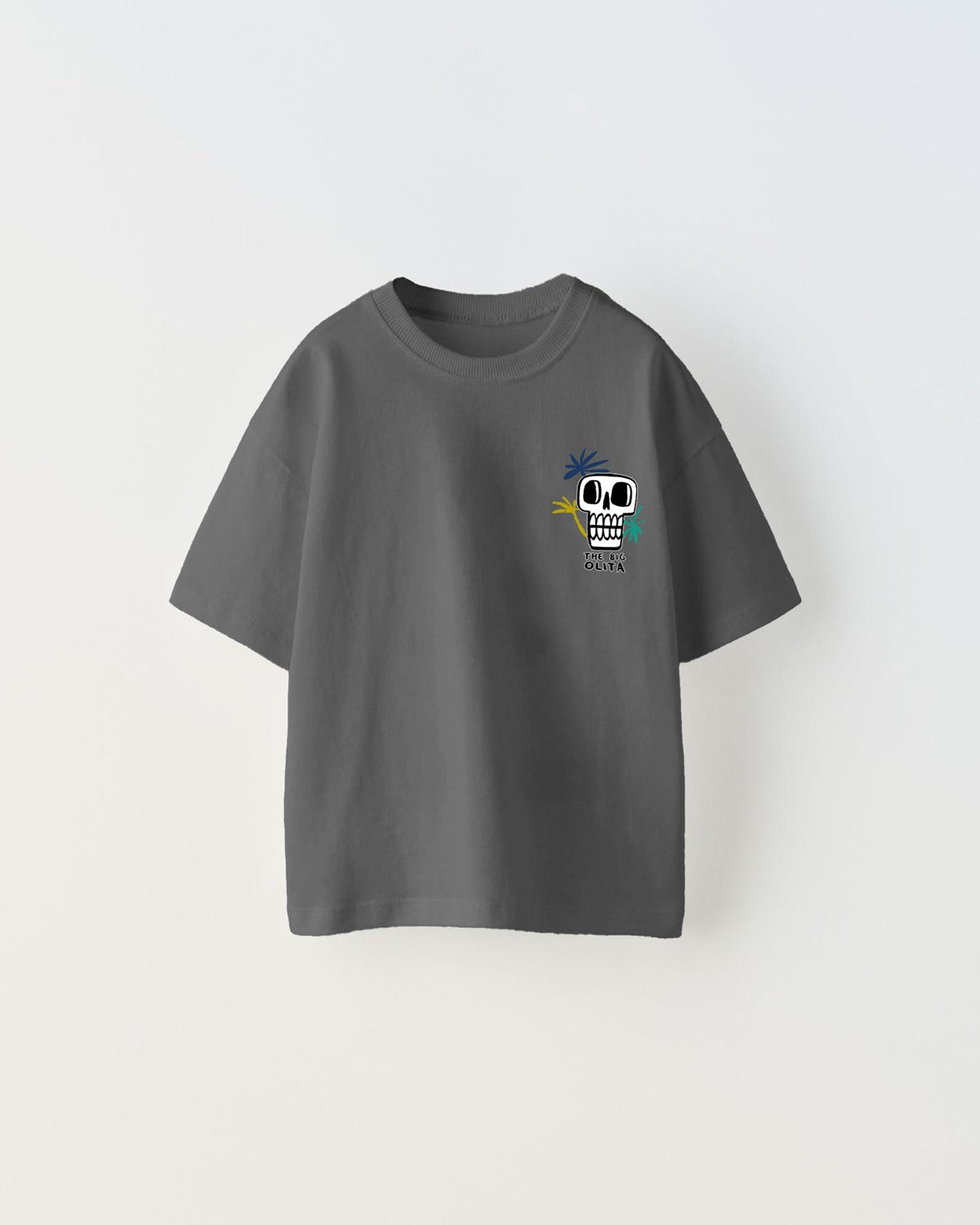 The Big Olita Yazılı Kuru Kafa Tasarım Baskılı Füme Çocuk T-Shirt
