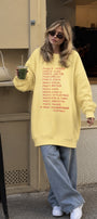 Kadın Oversize Sweatshirt Elbise More Love Baskılı Sarı – Bisiklet Yaka, 3 İplik Şardonlu Polar