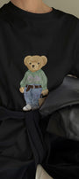 Kadın Oversize Tişört COZY Bear Baskılı Siyah – %100 Pamuk Compact Süprem 24/1