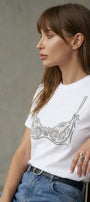 Kadın Double Oversize Lingerie Sketch Blue Baskılı Beyaz – Bisiklet Yaka, Rahat Kalıp, %100 Pamuk