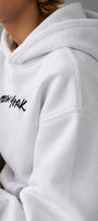 Erkek Çocuk Oversize Hoodie Sweatshirt DAY IN NYC Baskılı Beyaz – Kapüşonlu, Cepli, 3 İplik Polar