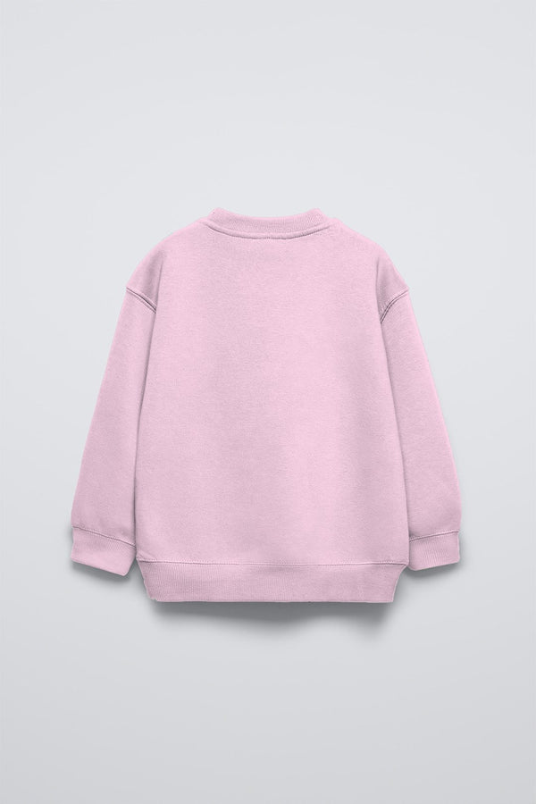 Pembe Çocuk Çiçekli Ayıcık Baskılı Bisiklet Yaka Oversize Sweatshirt