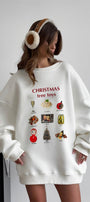 Kadın Oversize Sweatshirt Elbise Christmas Toys Baskılı Beyaz – Bisiklet Yaka, 3 İplik Polar