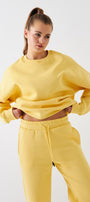 Unisex Oversize Sweatshirt Basic Sarı – Bisiklet Yaka, 3 İplik Şardonlu Polar