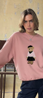 Kadın Oversize Sweatshirt Ballerina Bear Baskılı Pembe – Bisiklet Yaka, 3 İplik Şardonlu Polar