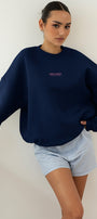 Kadın Oversize Sweatshirt CHMP STUDIOS Lacivert – Bisiklet Yaka, 3 İplik Şardounlu Polar