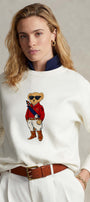 Kadın Oversize Sweatshirt Regatta Bear Baskılı Beyaz – Bisiklet Yaka, 3 İplik Şardonlu