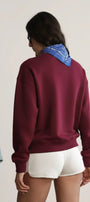 Kadın Oversize Sweatshirt Ranch Bear Baskılı Bordo – Bisiklet Yaka, 3 İplik Şardonlu Polar