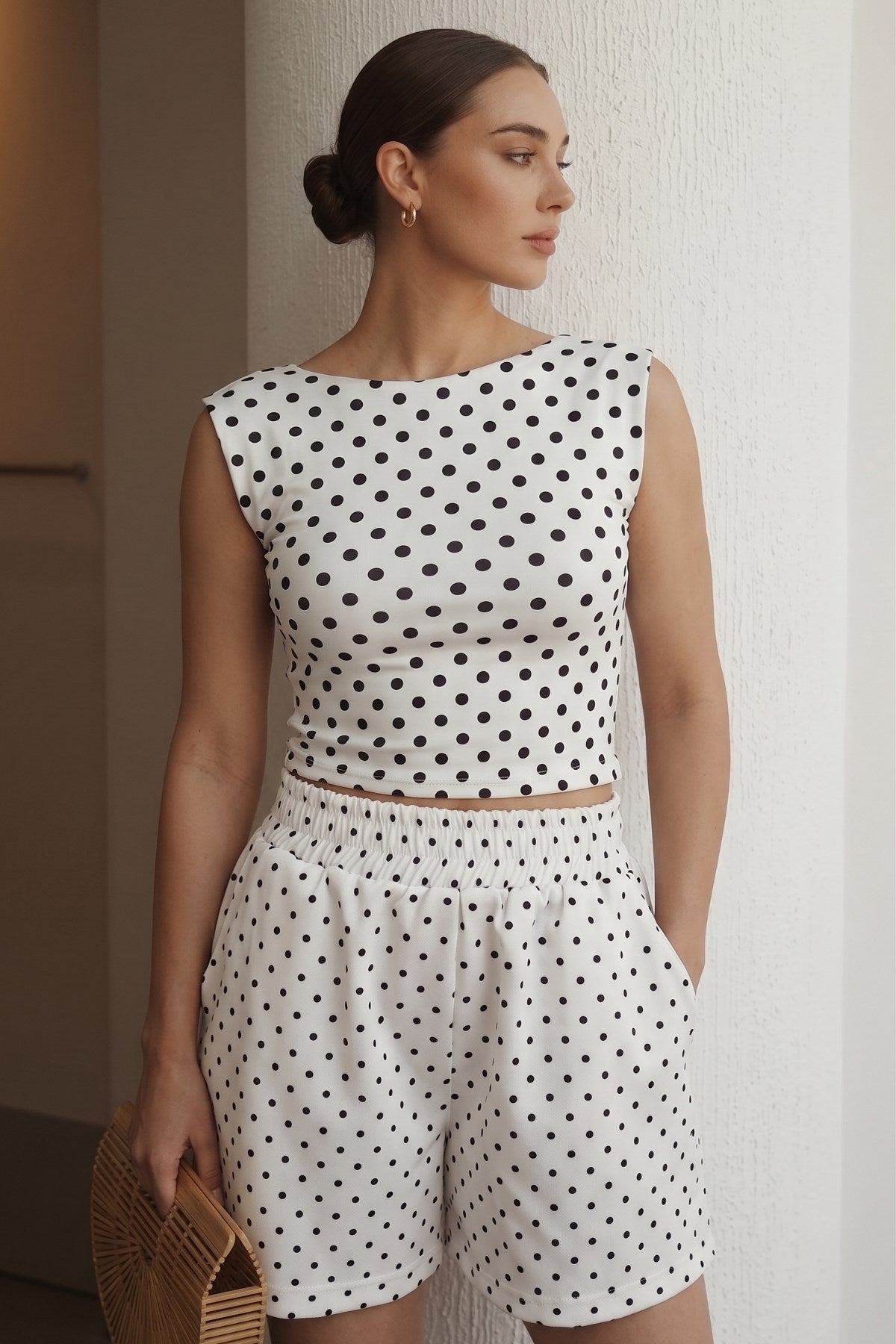 Kadın Şort Polka Muse Puantiyeli Bey – Lastikli Bel, Rahat Kalıp, Günlük Şıklık