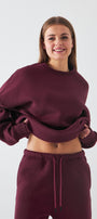 Unisex Oversize Sweatshirt Basic Bordo – Bisiklet Yaka, 3 İplik Şardonlu Polar
