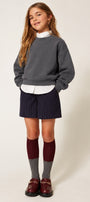 Kız Çocuk Oversize Sweatshirt Basic Füme – Bisiklet yaka, 3 iplik şardonlu polar