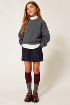 Kız Çocuk Oversize Sweatshirt Basic Füme – Bisiklet yaka, 3 iplik şardonlu polar
