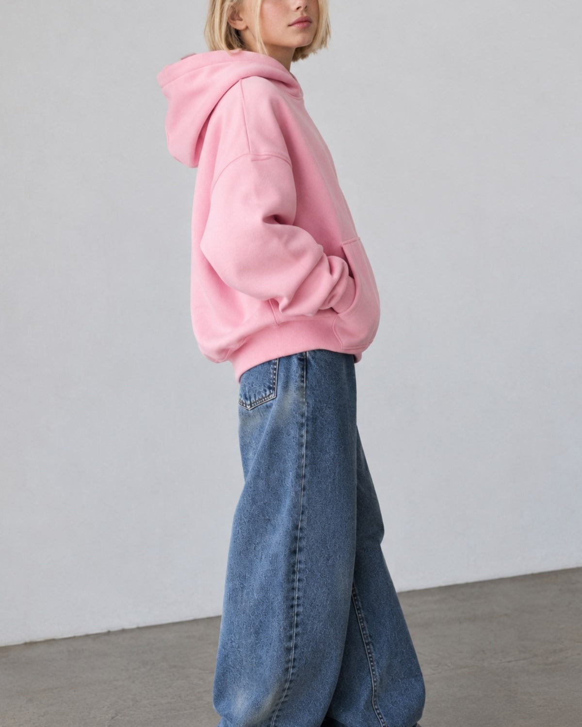 Kız Çocuk Oversize Basic Hoodie Sweatshirt Pembe – Kapüşonlu, Kanguru Cepli, 3 İplik Polar