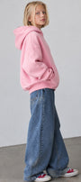 Kız Çocuk Oversize Basic Hoodie Sweatshirt Pembe – Kapüşonlu, Kanguru Cepli, 3 İplik Polar