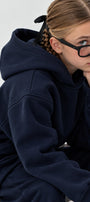 Kız Çocuk Oversize Basic Hoodie Sweatshirt Lacivert – Kapüşonlu, Kanguru Cepli, 3 İplik Polar