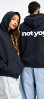 Unisex Oversize Hoodie Not You Again Baskılı Lacivert – Kapüşonlu, Kanguru Cepli, 3 İplik Şardonlu 