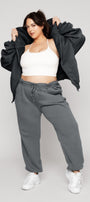 Kadın Füme Kapüşonlu Sweatshirt Fermuarlı 3 İplik Şardonlu Oversize Kesim