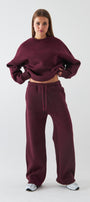 Unisex Oversize Eşofman Takımı Basic Bordo – Bisiklet Yaka, Boru Paça, 3 İplik Şardonlu Polar