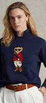 Kadın Oversize Sweatshirt Regatta Bear Baskılı Lacivert – Bisiklet Yaka, 3 İplik Şardonlu