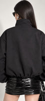Kadın Vanta Oversize Bomber Ceket Siyah – Dik Yaka, Tam Fermuarlı, Gizli Cepli, Elastik Belli