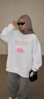 Kadın Oversize Sweatshirt Elbise Sweet Mood Baskılı Beyaz – Bisiklet Yaka, 3 İplik Şardonlu Polar