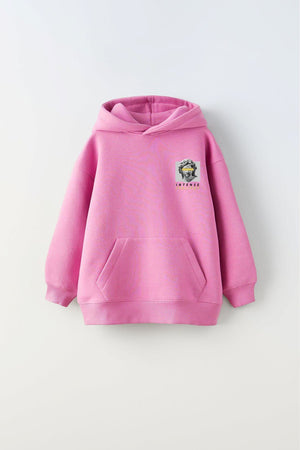 Kapüşonlu İçi Polar Intense Feelings Baskılı Pembe Unisex Çocuk Hoodie Sweatshirt