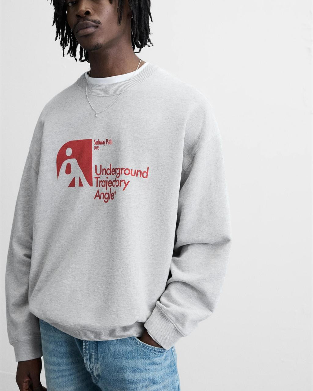 Gri Melanj Underground Trajectory Angle Yazılı Bisiklet Yaka Oversize Sweatshirt