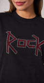 Rock Yazılı Kırmızı Taş Baskılı Siyah Kadın T-Shirt