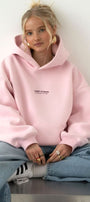 Kadın Oversize Sweatshirt Hoodie CHMP STUDIOS Pembe – Kapüşonlu, 3 İplik Polar, Kanguru Cepli