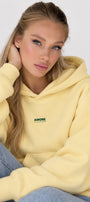 Kadın Oversize Hoodie Amore Baskılı Sarı – Kapüşonlu, Kanguru Cepli, 3 İplik Şardonlu Polar
