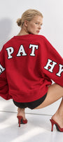 Kadın Oversize Sweatshirt Empathy 3D Baskılı Kırmızı – Bisiklet Yaka, 3 İplik Şardonlu Polar