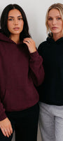 Unisex 2’li Oversize Basic Hoodie Siyah & Bordo – Kapüşonlu, Cepli, 3 İplik Şardonlu Polar