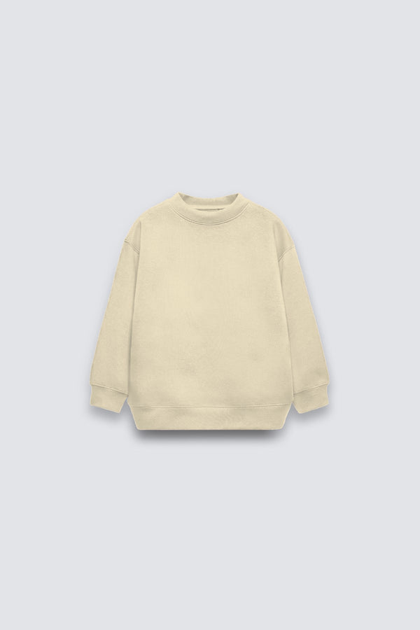 Bej Çocuk Basic Bisiklet Yaka İçi Polar Oversize Sweatshirt