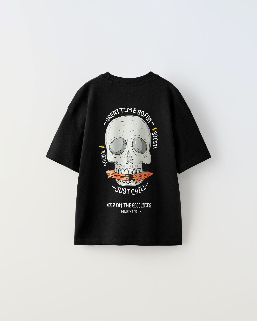 Great Time So Fun Yazılı Kuru Kafa Tasarım Baskılı Siyah Çocuk T-Shirt
