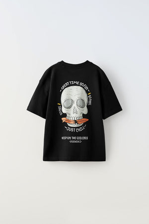 Great Time So Fun Yazılı Kuru Kafa Tasarım Baskılı Siyah Çocuk T-Shirt