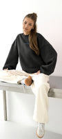Kadın Oversize Sweatshirt CHMP STUDIOS Füme – Bisiklet Yaka, 3 İplik Şardounlu Polar