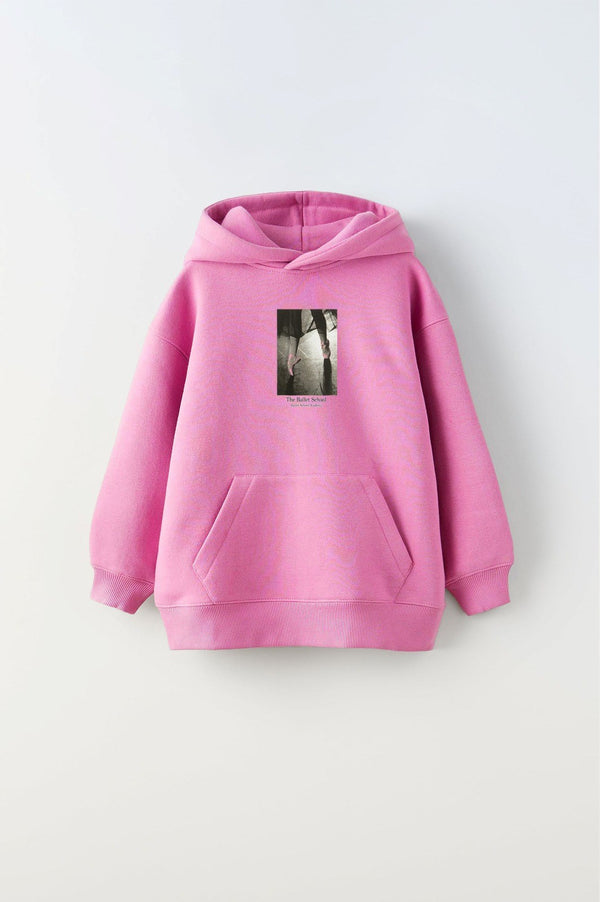 Kapüşonlu İçi Polar The Ballet School Baskılı Pembe Unisex Çocuk Sweatshirt