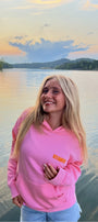 Pembe Oversize Hoodie Pembe – 3 İplik Şardonlu, Kapüşonlu Kanguru Cepli, Sırt Tam Portakal Baskı