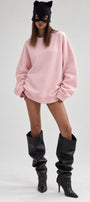 Kadın Oversize Sweatshirt Paradise Varsity Kabartma Baskılı Pembe – Bisiklet Yaka, 3 İplik Şardonlu Polar