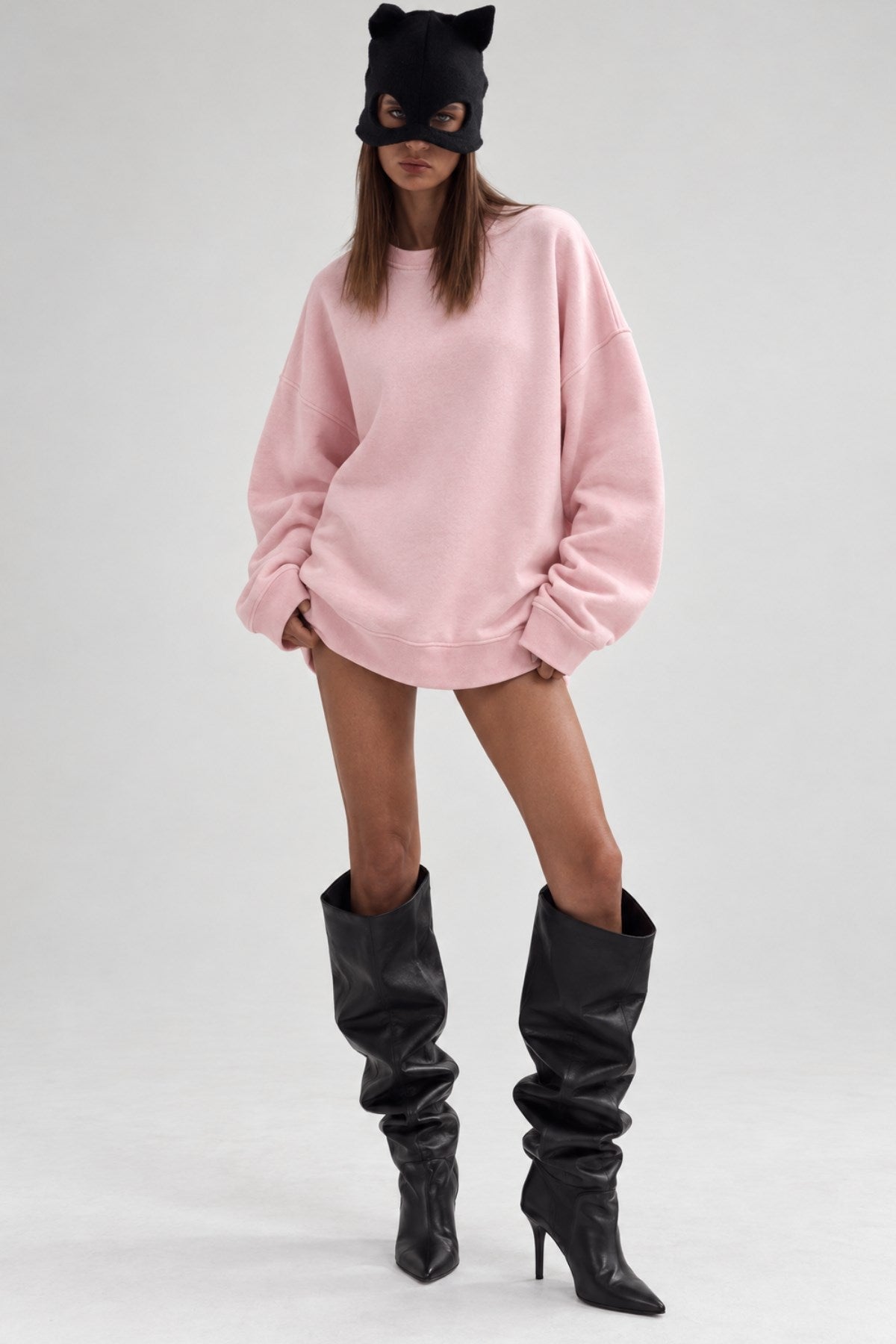 Kadın Oversize Sweatshirt Paradise Varsity Kabartma Baskılı Pembe – Bisiklet Yaka, 3 İplik Şardonlu Polar