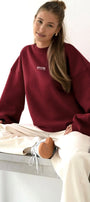 Kadın Oversize Sweatshirt AMORE Bordo – Bisiklet Yaka, 3 İplik Şardounlu Polar