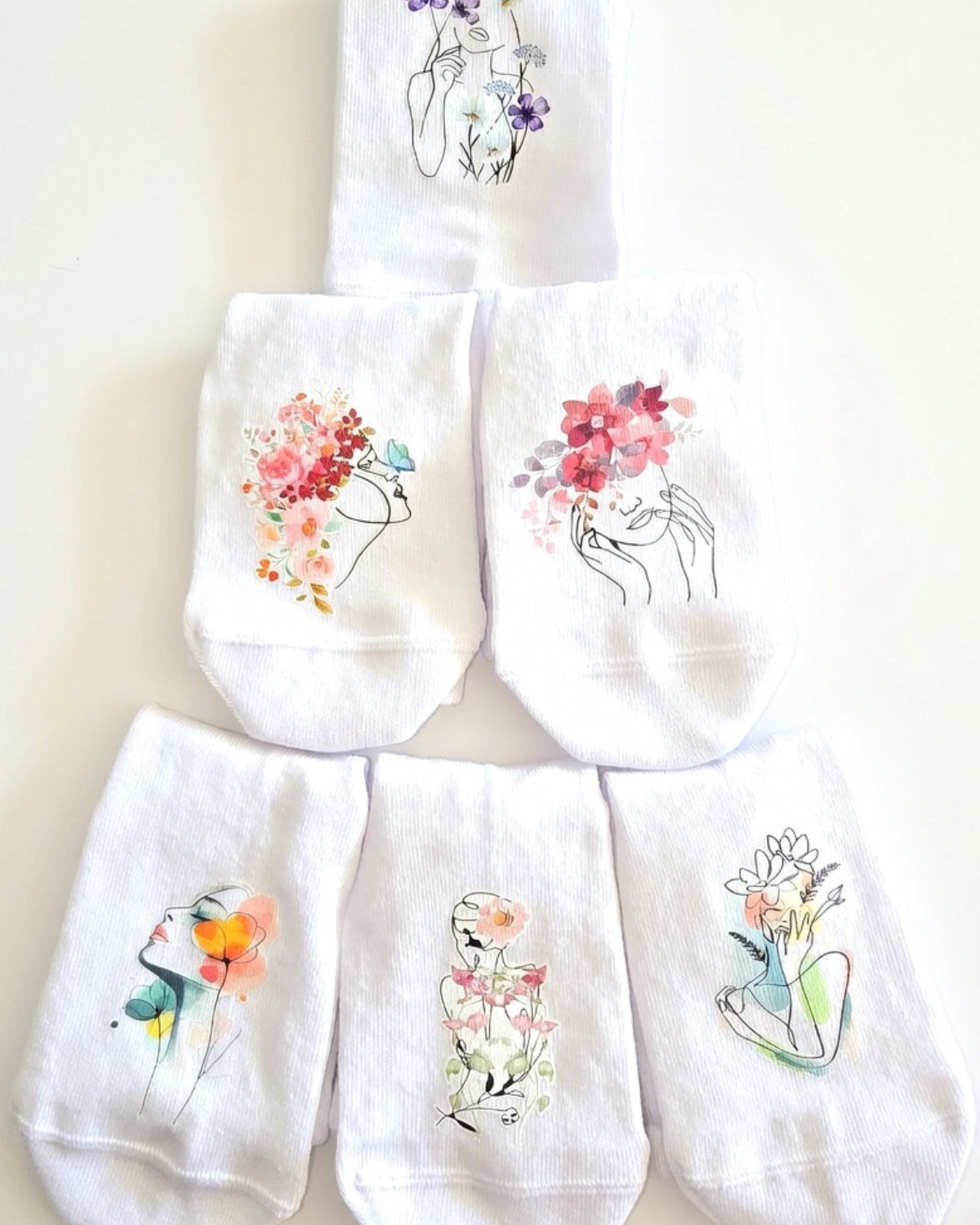 Unisex Beyaz Uzun Çorap Flower Girl - Nefes Alan Pamuklu-Koku Oluşumunu Azaltmaya Yardımcı 6’lI 