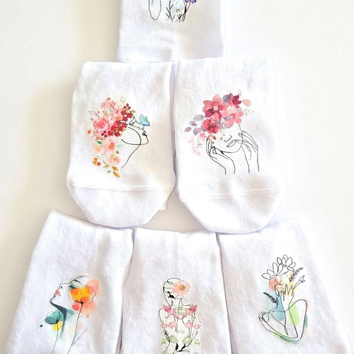 Unisex Beyaz Uzun Çorap Flower Girl - Nefes Alan Pamuklu-Koku Oluşumunu Azaltmaya Yardımcı 6’lI 