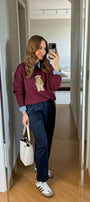 Kadın Oversize Sweatshirt Gentleman Bear Baskılı Bordo – Bisiklet Yaka, 3 İplik Şardonlu