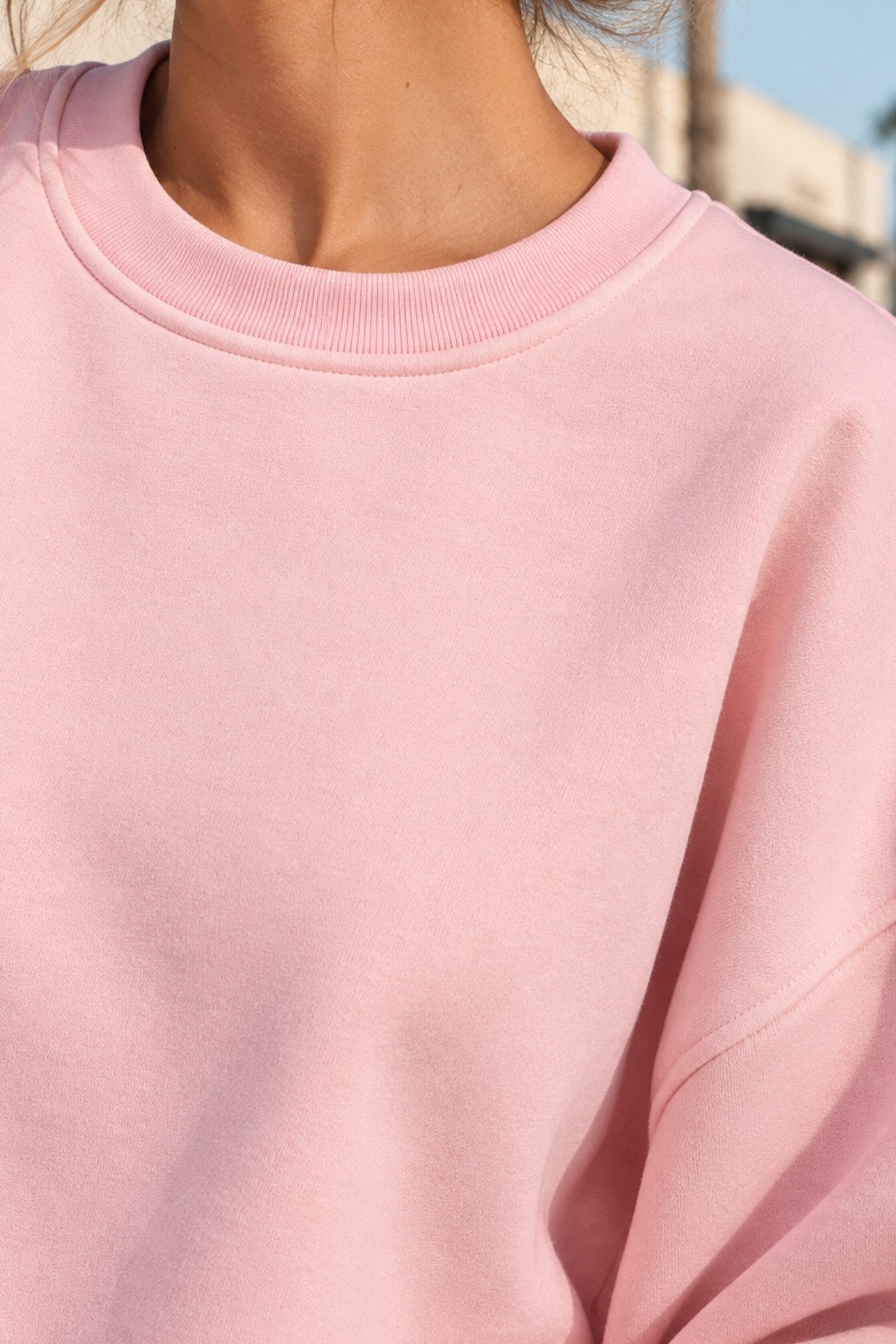 Kadın Oversize Sweatshirt Paradise Varsity Kabartma Baskılı Pembe – Bisiklet Yaka, 3 İplik Şardonlu Polar