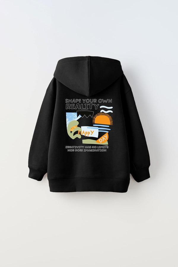 Kapüşonlu İçi Polar Shape Your Own Reality Baskılı Siyah Unisex Çocuk Hoodie Sweatshirt